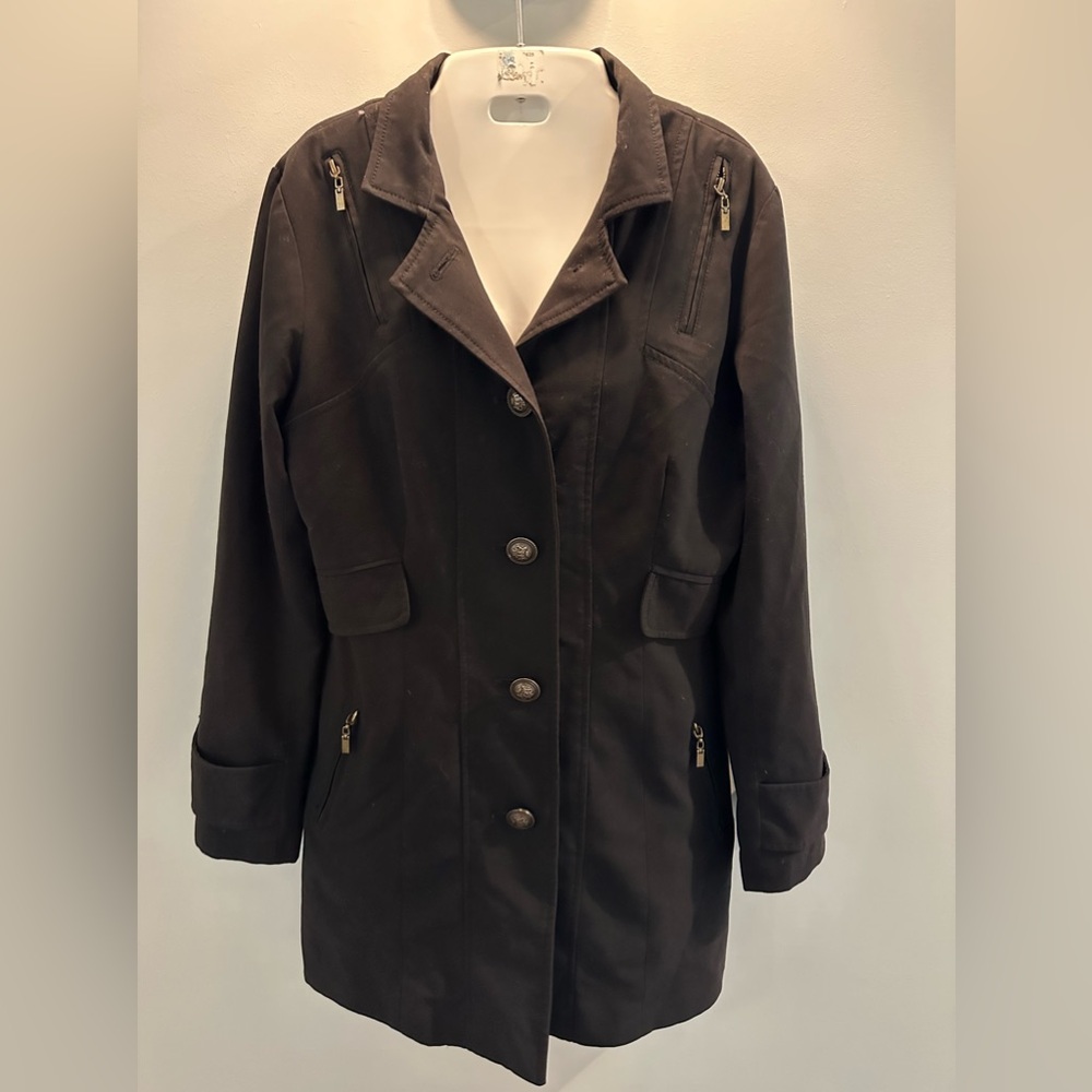 Lapis ladies black Moto short trench coat Size medium. - Picture 2 of 12